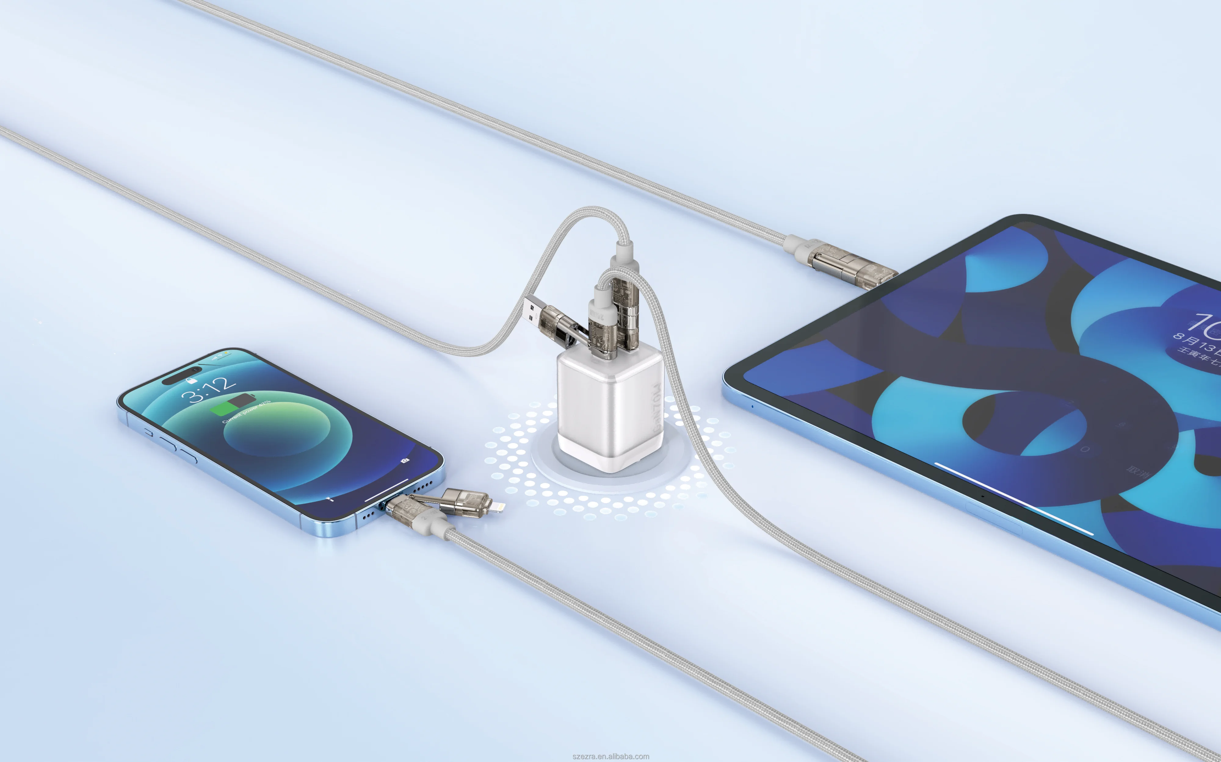 70W GaN Charger + 4-in-1 Cable Combo European Plug Zinc Alloy USB Type-C PD Fast Charging Set Mobile Phone Laptop Smart Watch