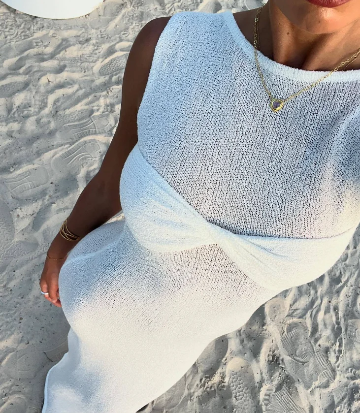 STOCK Two Colors High Neck Sleeveless Dress Knit Women Dress Summer ...