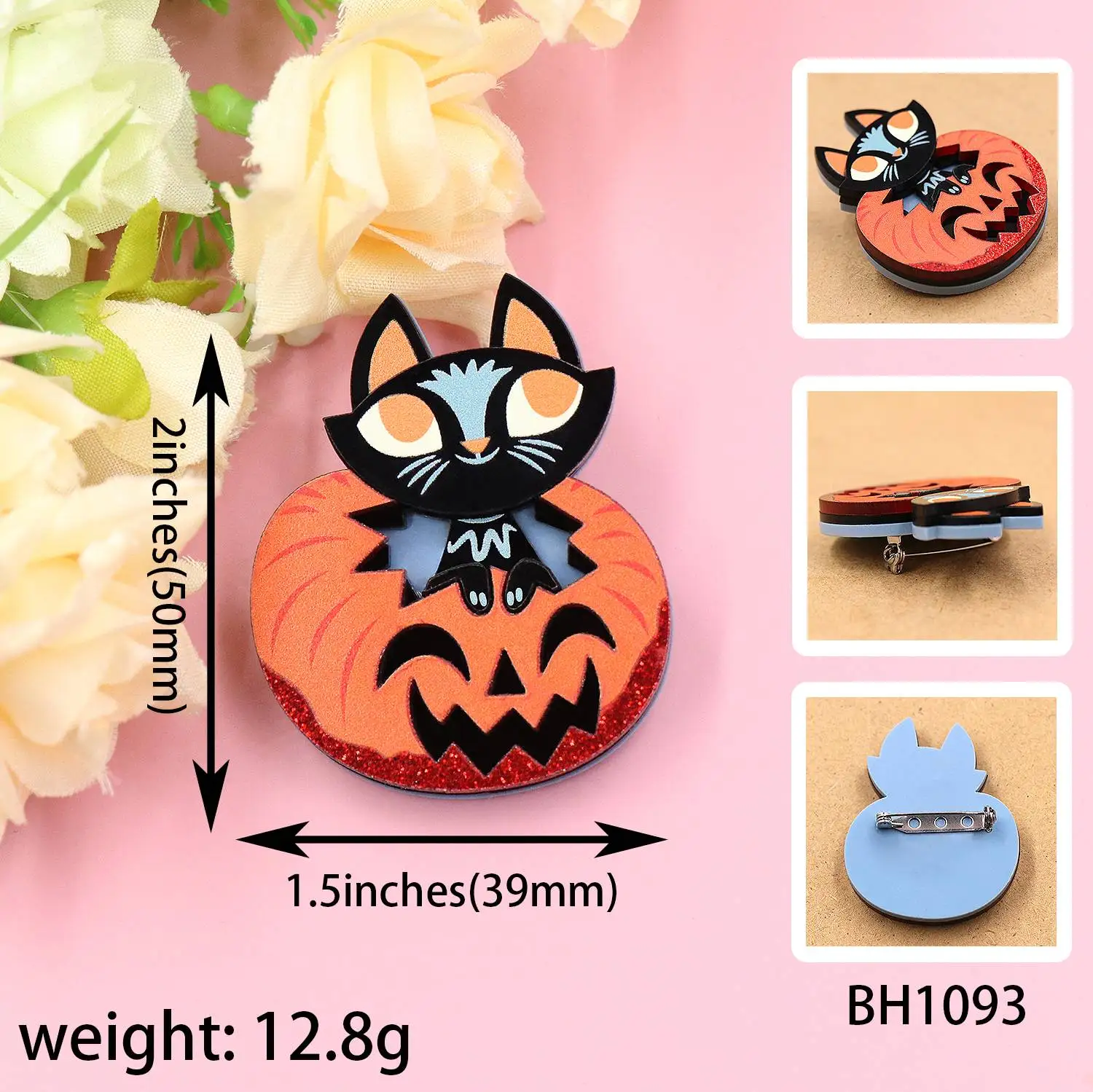 YYXBH1093 Halloween Brooches Cat Pumpkin Acrylic Jewelry with Pin Unisex Children's Wedding Engagement Party Gift Jewelry Women manufacture