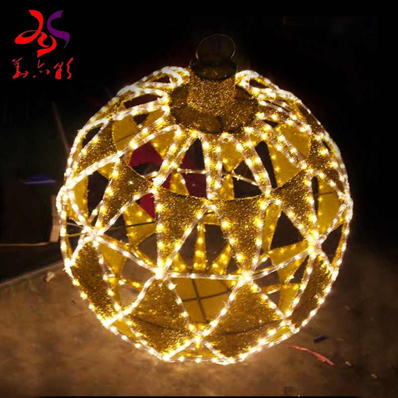2023 Newest LED Motif Light 3D Golden Ribbon Ball for Led Outdoor Street Decoration Lighting