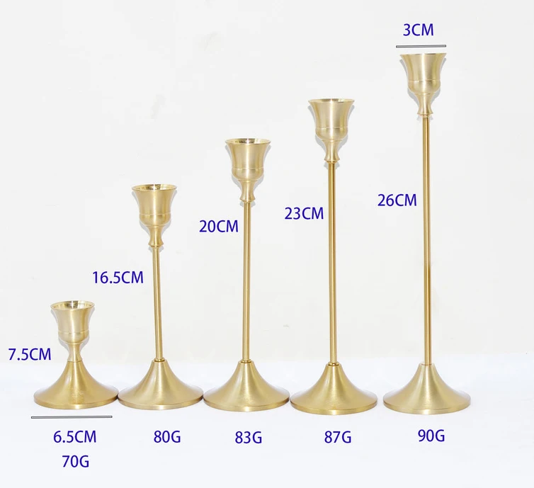 Antique Minimalist Brass Long Stemmed Tapered Candle Holder Stick Set