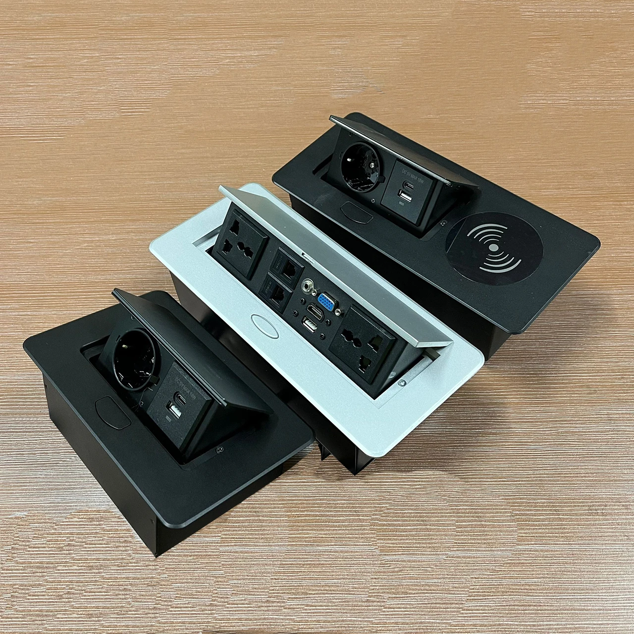 Recessed Office Meeting Table Pop up Desk Power Socket Outlet Zinc Alloy Tabletop Socket With Ce 30cm Wires USB Connector