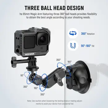 NEEWER Suction Cup Mount for GoPro with Magic Arm Tilt Ball Head Quick Buckle Lock Outside Windshield Car Mount CA029 detail image