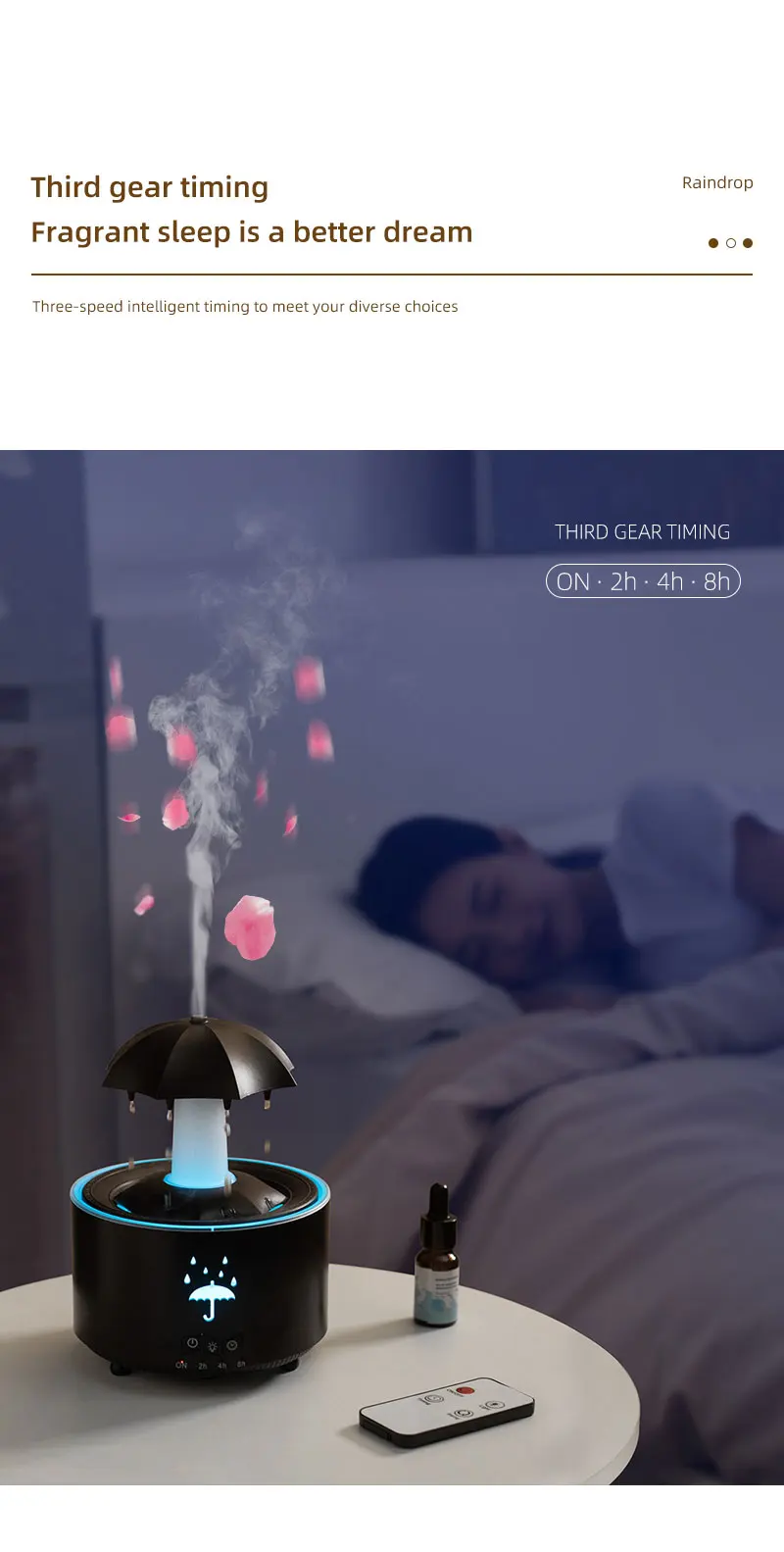 Seven Color Lighting Rotating Aroma Diffuser Essential Oil Aromatherapy Raindrop Air Humidifier with Umbrella for Household