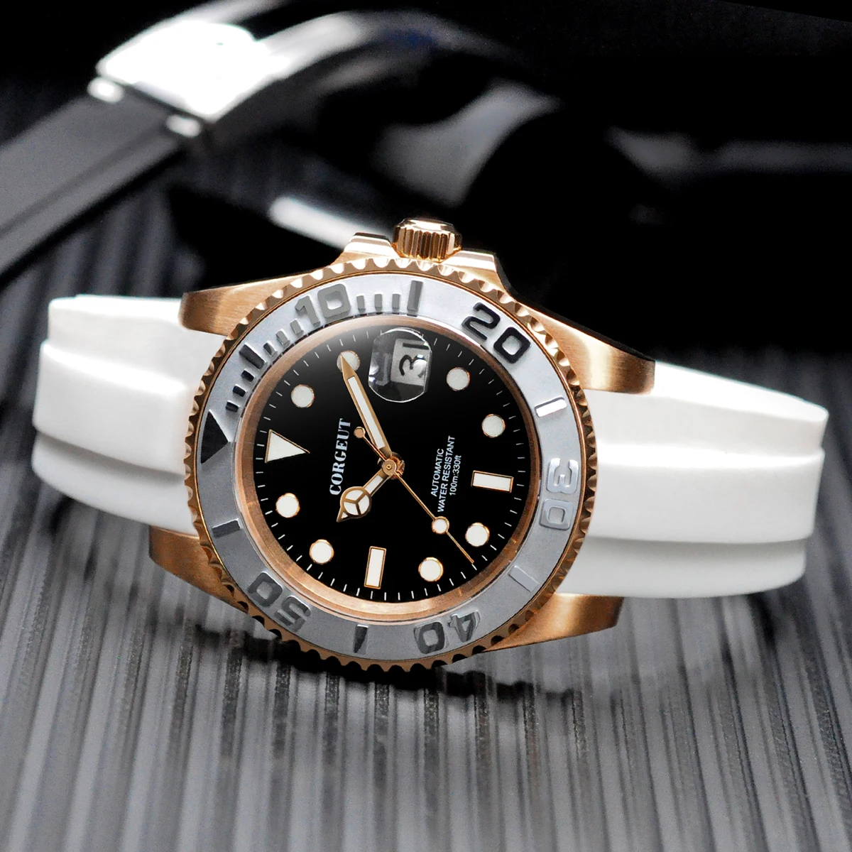 CORGEUT 40mmサファイアラバーストラップ10ATM夜光ダイバーズウォッチ 
