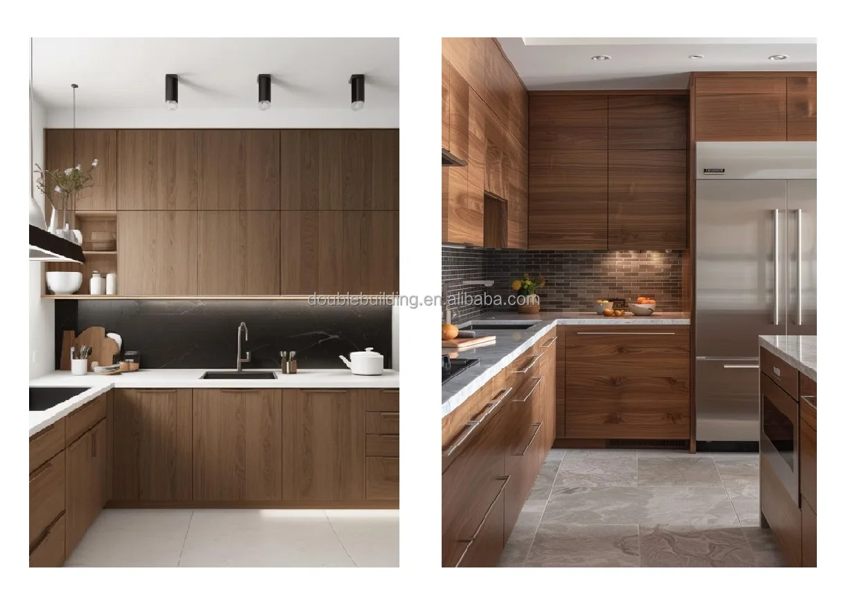 Professional Custom Design Modern Style Gray Color Door  Wood Veneer Kitchen Cabinet manufacture