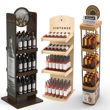 Hot Selling Modern Wooden Wine Display Shelf Floor Stand And Rack ...