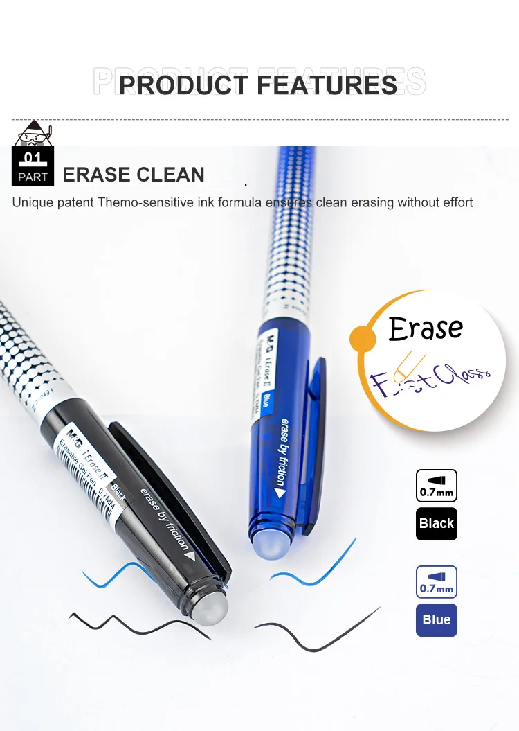 New Technology 0.7mm Black Blue Erasable Gel Pen With Eraser - Buy Pen ...