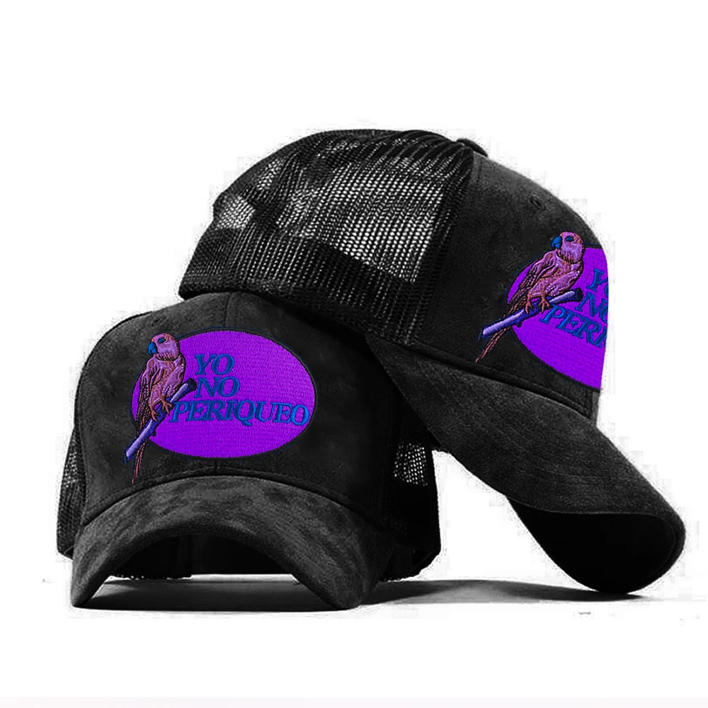 2024 Custom Your Own logo Mens Mesh Gorras Embroidery Patch logo 5 Panel Suede Baseball Trucker Hat Custom Embroidery