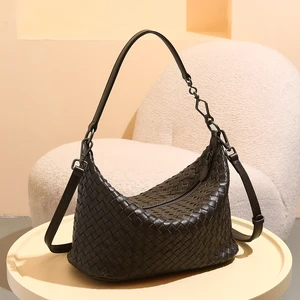 Wholesale 2026 New Fashion Vintage Ladies Crossbody Shoulder Bags Woven Genuine Leather Handbags for Women