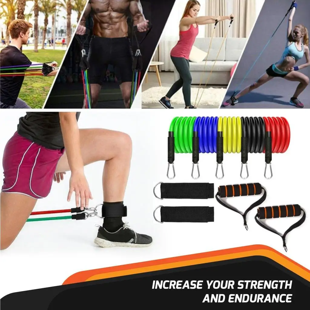 5 Levels Heavy Duty Adjustable Gym Fitness Workout Elastic 11pcs Latex ...