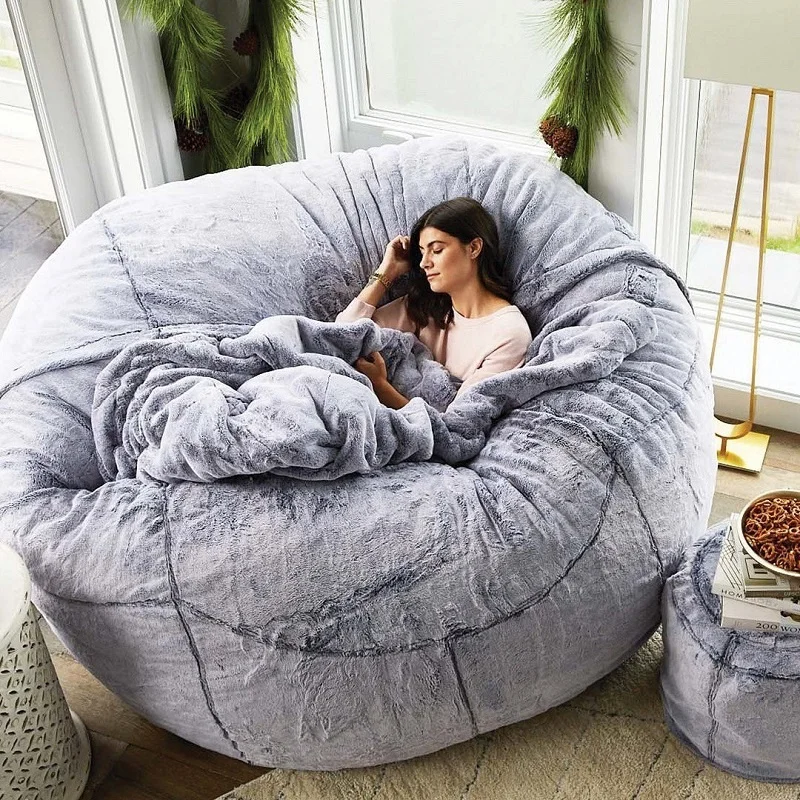 Details about    7ft foam giant bean bag memory living room chair lazy sofa cover Microsuede 