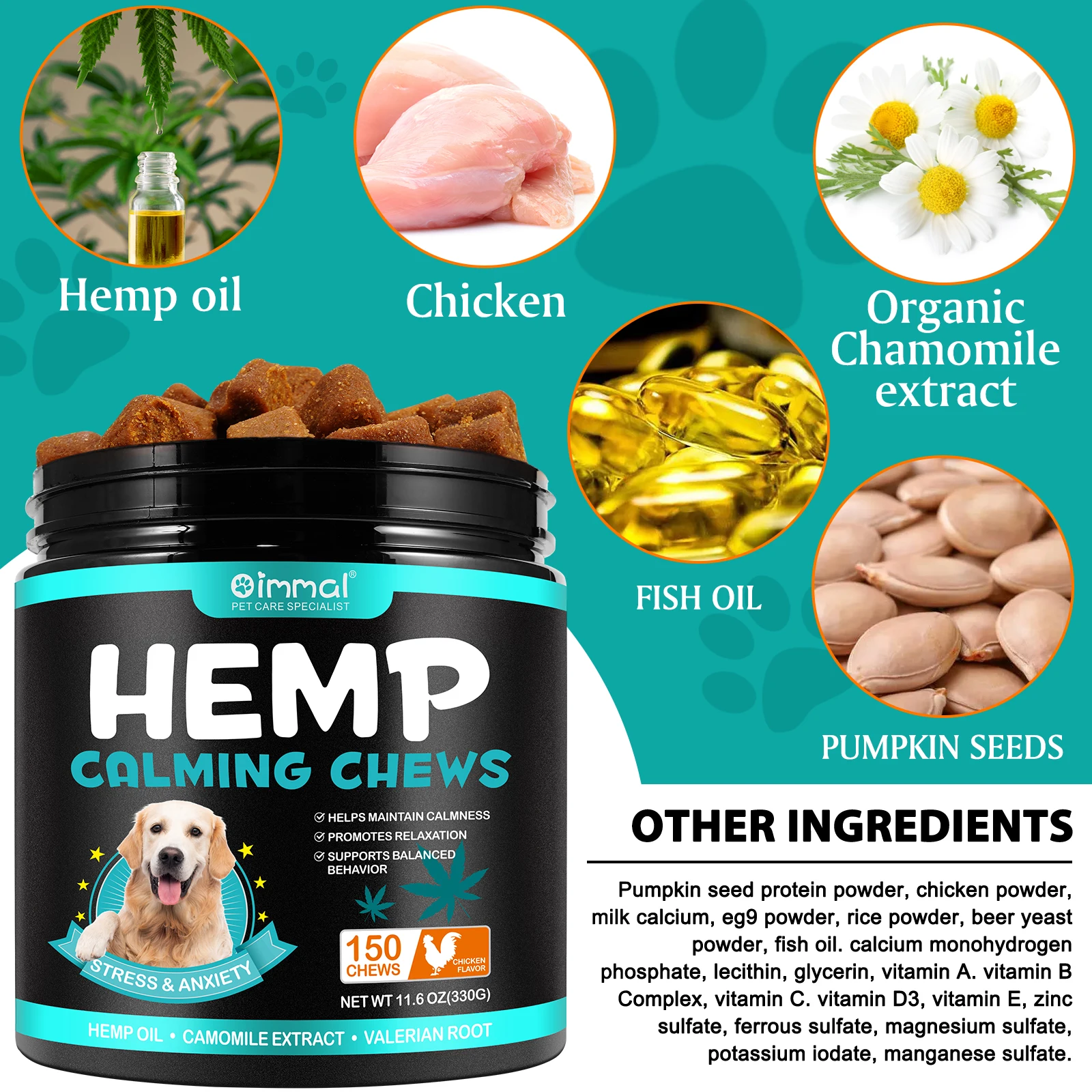 Oimmai Private Label Pet Food Snacks Dog Calming Chews 150 Soft Chews