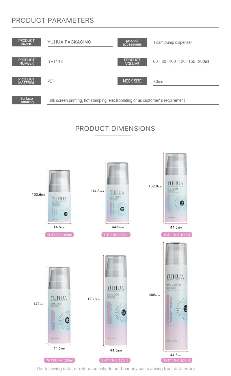 Custom Plastic 60-200ml PET Foam Dispenser Bottle for Facial Cleaning and Shower Gel Cosmetic Packaging