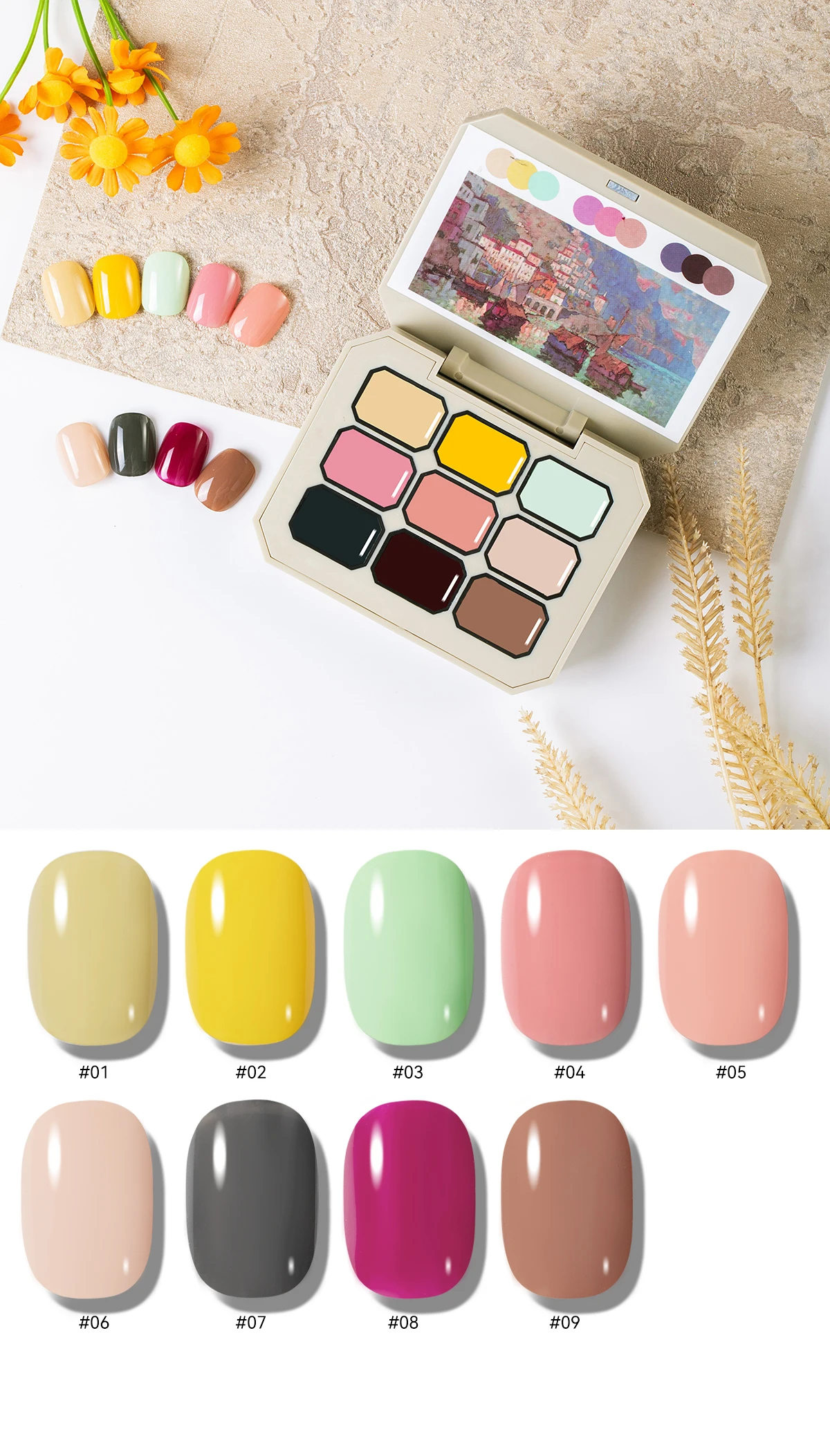 9 colors Private Label Solid Nail Gel Palette For Nail Art Design Uv Led Soak Off Solid Cream Mud Resin Uv Gel manufacture