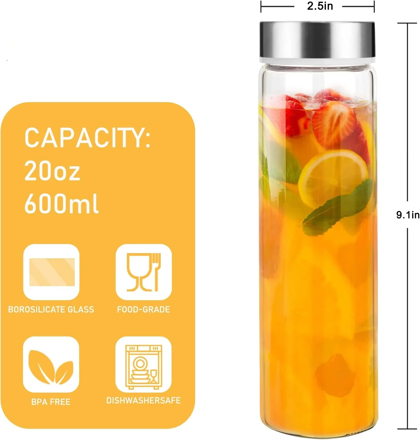 20oz Borosilicate Glass Juicing Bottles Reusable Drinking Bottles With