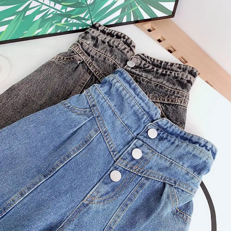 Spring Autumn Girls Jeans Baby Denim Pants Kids Wide Leg Trousers Children Bottoms Streetwear High Waist Buttons Pants