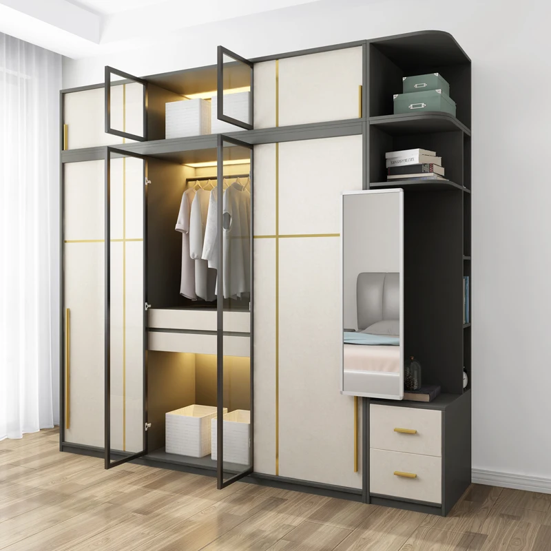 Nordic Wardrobe Simple and Modern Economy Bedroom 2 Door Wardrobes With Dressing Table Customization