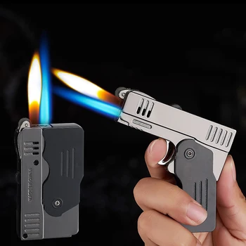 Creative Pistol Model Torch Turbo Lighter Spray Gun Butane Gas Smoking Cigar Windproof 2 Flame Torch Lighter