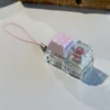 Pink and white polka dot transparent cat head two buttons