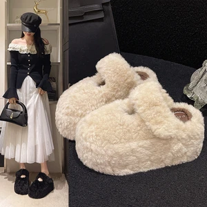 Women's Fluffy Faux Fur Slippers Warm Cozy Plush Indoor Outdoor Slides Fashion Winter Home Shoes