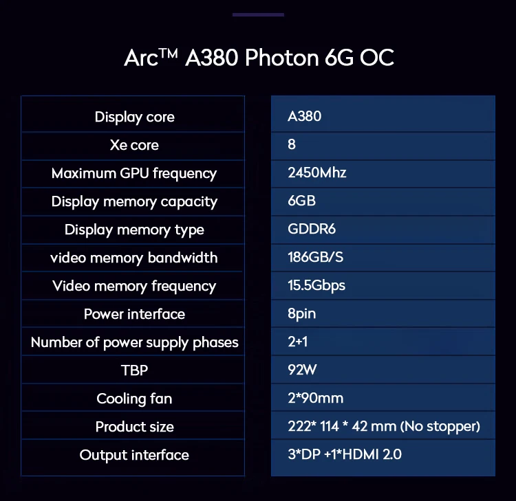 New Arc A380 Photon 6gb Oc Gaming Gpu Graphics Card Intel Arc A380 ...