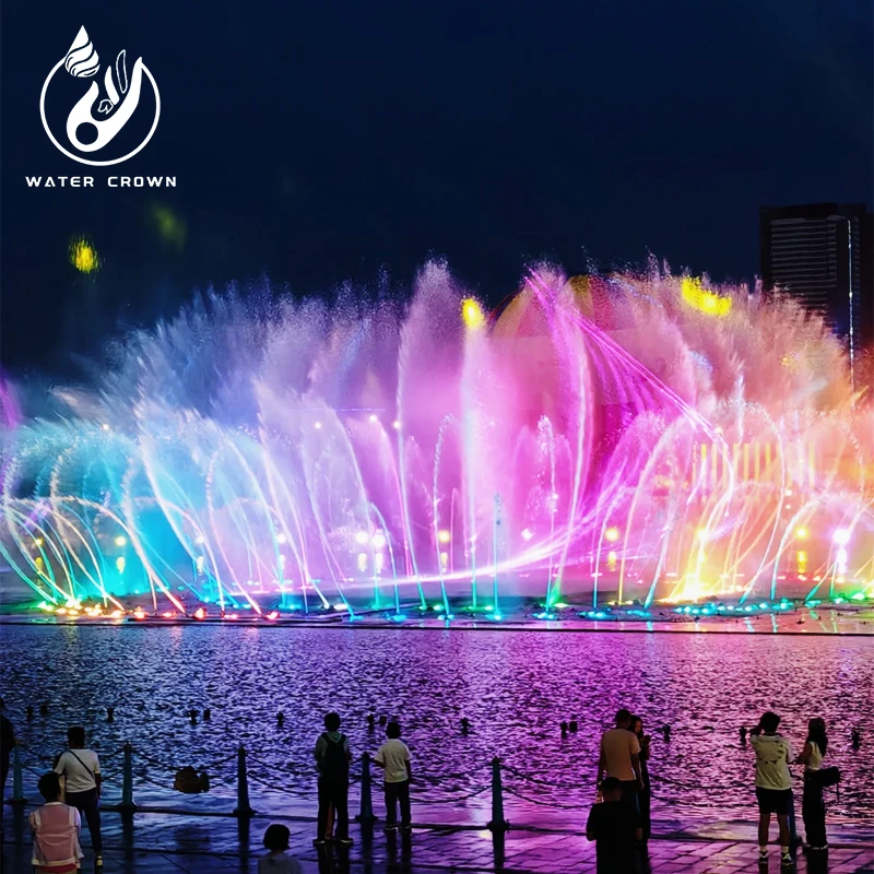 Fontaine musicale et dansante moderne haute qualité, vente directe usine Water Crown, en acier inoxydable 304 argenté, dimensions personnalisables, usage extérieur