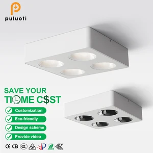 Modern 40W H55mm Spot Lights Aluminum LED Ceiling Light White Square Surface Mounted 4-Head 3000K 3500K 4000K 220V Led Spotlight