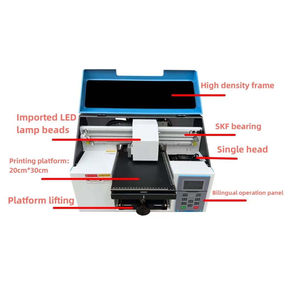 2024 New Digital Desktop Single Head Tx800 Uv Printer 20x30cm A4 Uv Flatbed Printer Phone Cases Sticker Acrylic Glass details