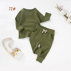 Raglan Sleeve Autumn Top And Pants 2pc Set Baby Rib Clothing Set Pajamas