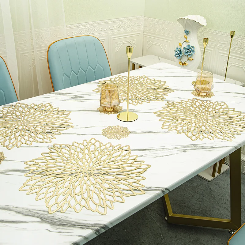 4pc Round Placemats Restaurant Hollow Pvc Decoration Meal Matsilver