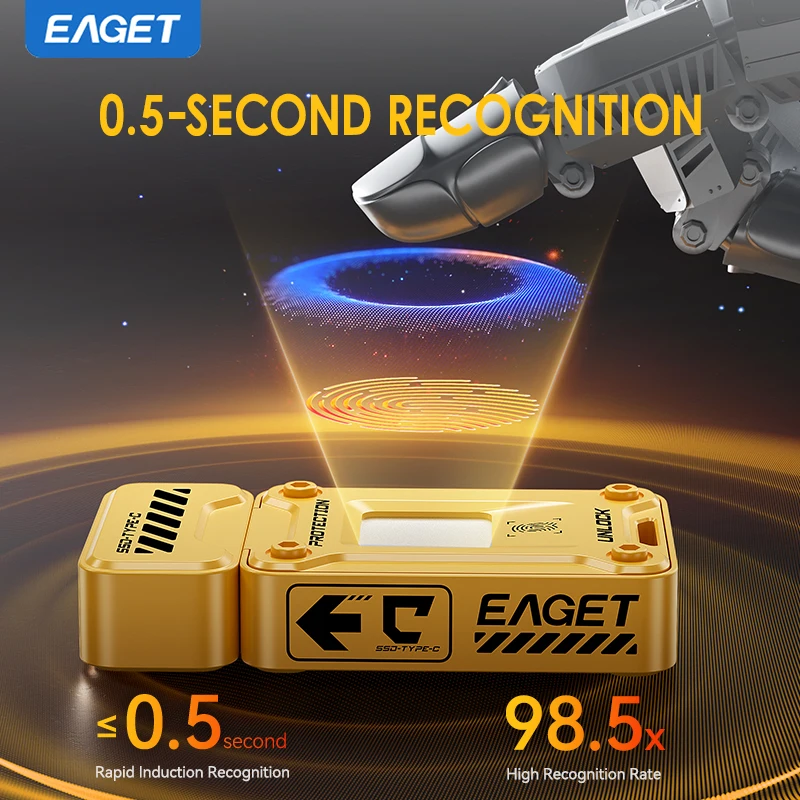 EAGET FU80-1 Pendrive Type-c Thumb Drive 560MB/S Fingerprint Encryption USB Drives Luxury USB Stick Solid State USB Flash Drive
