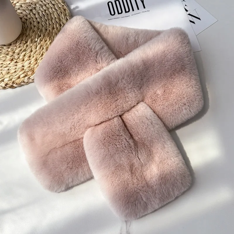 Elegant Luxury Women's Winter Scarf Customized Double Sided Rex Rabbit Fur Design_voghion.com