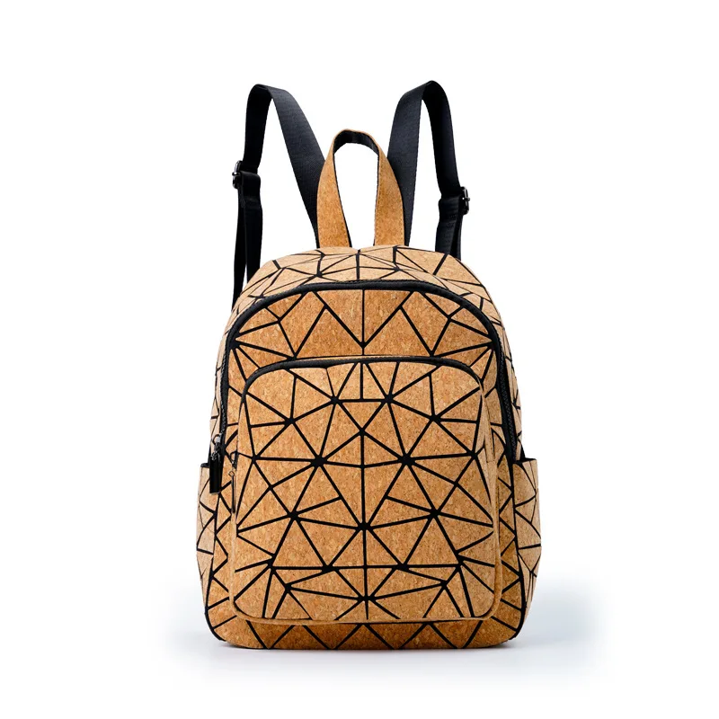 Hot Selling Geometric Plaid Vegan School Backpacks PU Leather online Bag Holographic Co