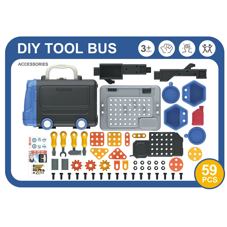 3 in 1 Tool Screw Bus Toys Mechanic Toy Set Pretend Play