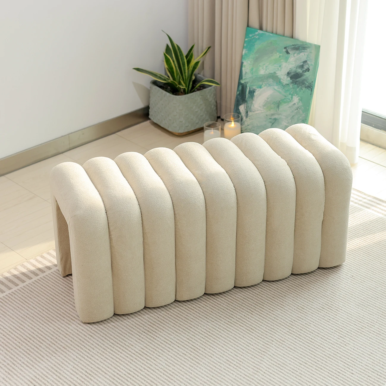 Big Ottoman Bench Velvet Stool Seat Indoor Furniture Fabric End of Bed Bench