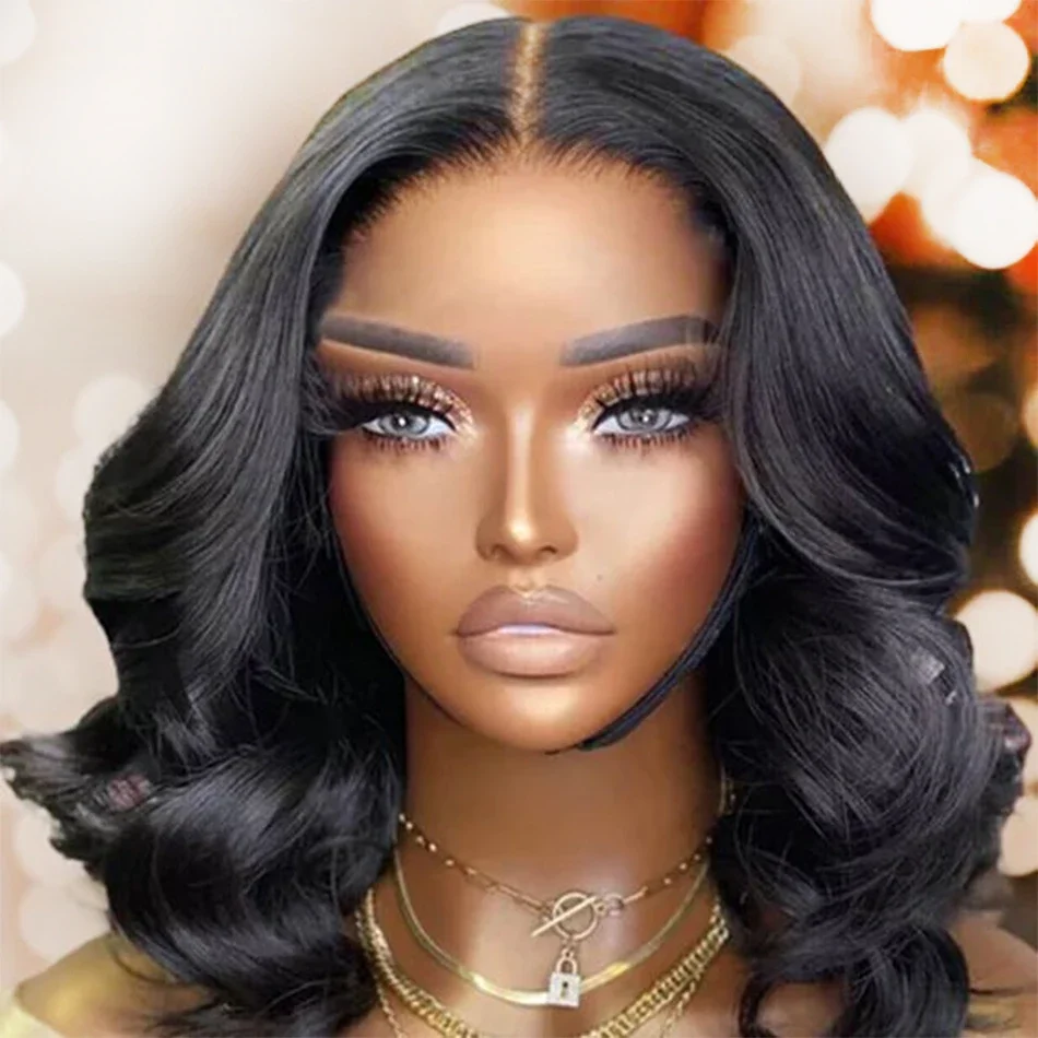 Bob-Perücke, gewellt, 100 % Echthaar, Perücken, vorgezupft, mit Spitze vorne, brasilianisches Remy-Haar, kurze Bob-Perücke_voghion.com
