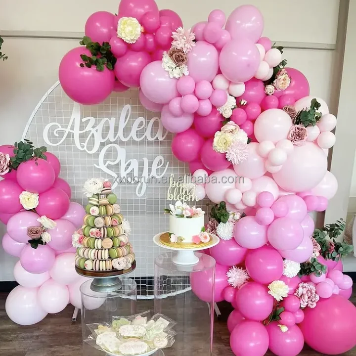 Pink Balloons Garland Arch Kit Hot Pink Rose Gold Confetti Balloons For Princess Girl Theme 8906