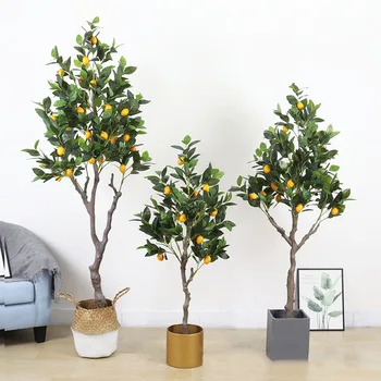Wholesale indoor decorative dwarf fake lemonade plant bonsai mini faux trees bulk small artificial lemon tree in pot for sale
