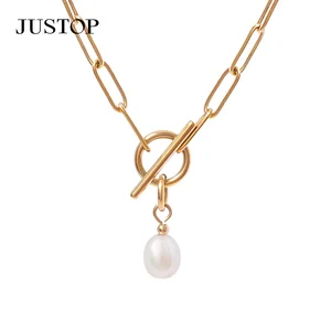 Minimalist 18K Gold PVD Stainless Steel Necklace Lock Charm Buckle Pearl Pendant Cute Women's Choke Ring-Pearl Necklace Gifts