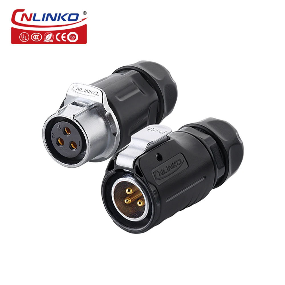 CNLINKO LP20 Waterproof IP68 3pin Power Connector 20A Male Female Panel Plug Socket