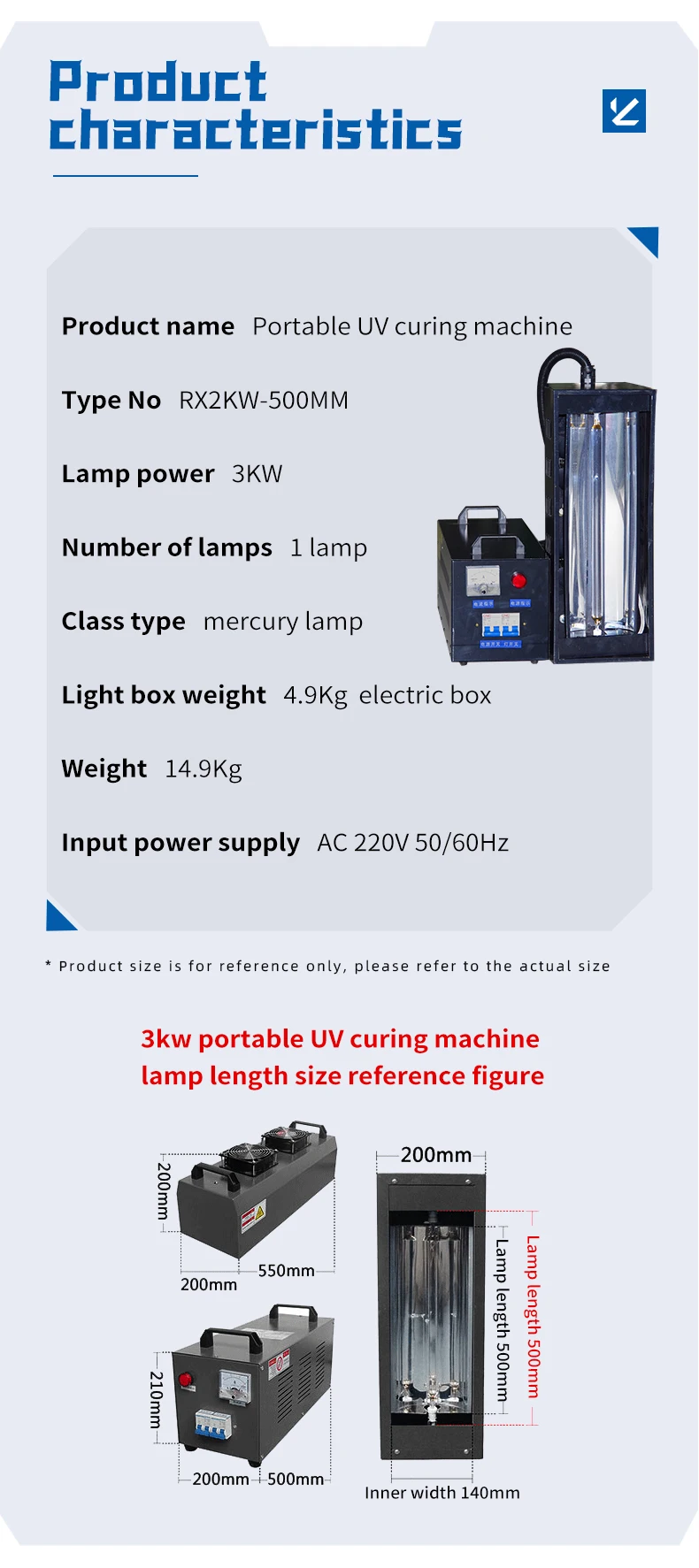 Portable Hand Held UV Curing Machine - 3KW UV Lamp Dryer