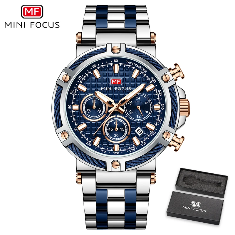 Mini Focus MF0470G Analog Wrist Watch Auto Date Min Hour and Second Watch Chronograph 3 ATM Waterproof Men Watches Own Brand