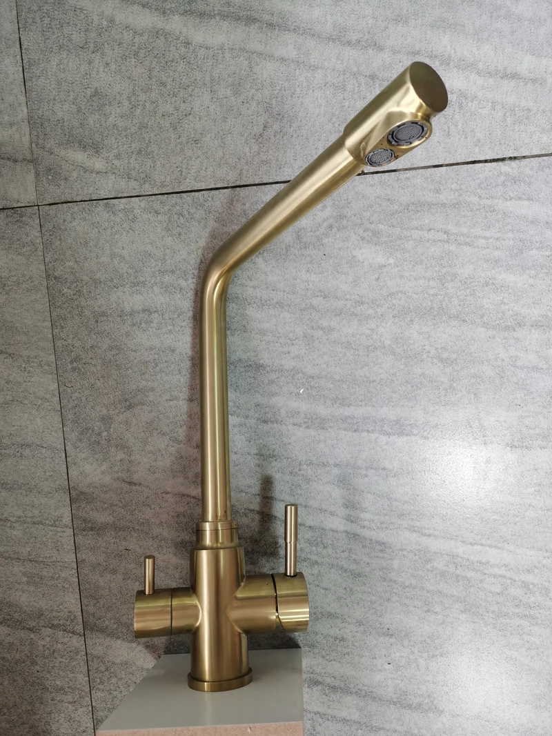 Modern Design 3-Way Stainless Steel Kitchen and Bathroom Sink Faucet Gold Faucets with Three Holes for Hotels
