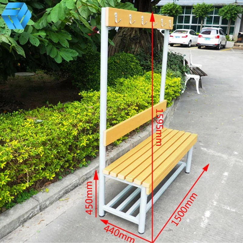 Multifunction HDPE Slats Indoor Sports Gym Bench with Clothes Hanger Long Waiting Room Swimming Yoga Bath for Outdoor Park Use