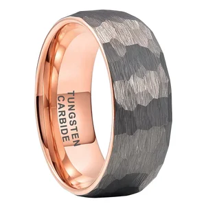 Coolstyle Jewelry Wholesale 8mm Two Tone Rose Gold Hammered Tungsten Carbide Ring for Men Women Fashion Engagement Wedding Band