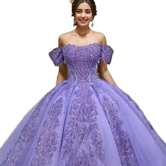 Jancember 6591-1 Modest Purple off-Shoulder Lace Ball Gown Jancember 6591-1 Modest Purple off-Shoulder Lace Ball Gown