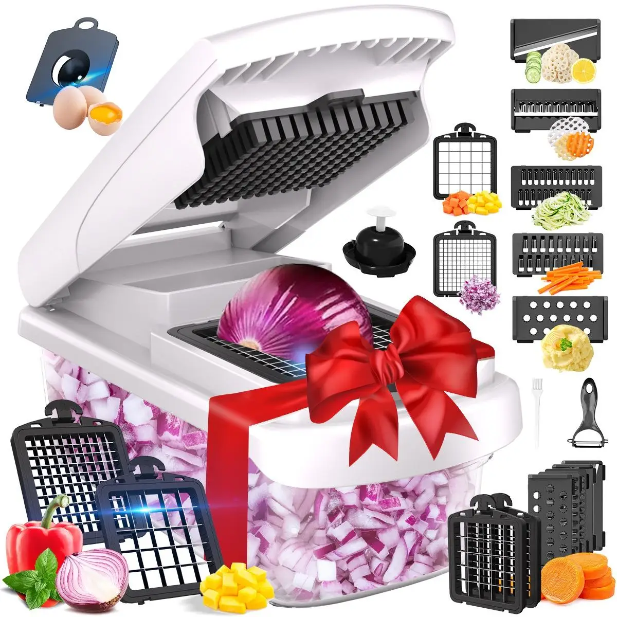 2025 Kitchen Wholesale Multifunctional 13/15 in 1 ABS Stainless Steel Tomato Slicer Dicer Manual Vegetable Cutter Chopper