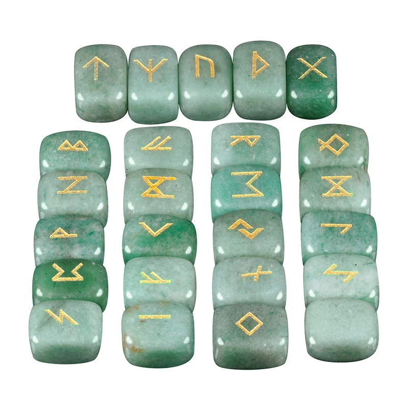 25Pcs Rune Stones rose quartz Crystal Elder Futhark Alphabet Letterin Healing 
