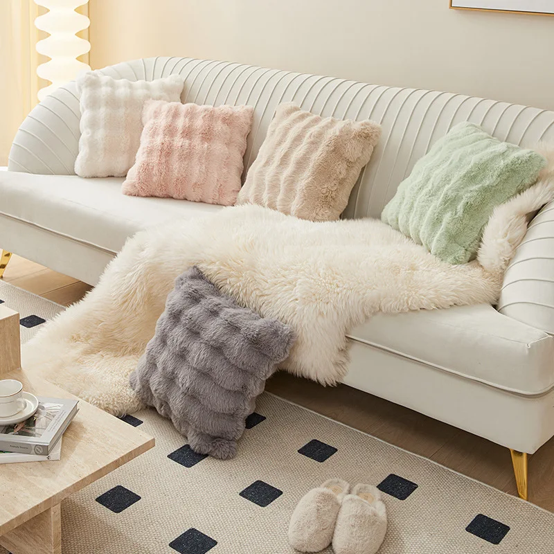 Aoyatex customized hot sale light luxury solid color rabbit fur throw pillow supplier